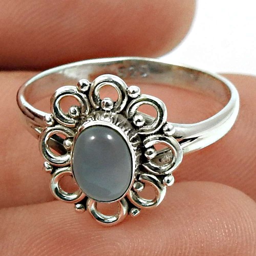 Chalcedony Gemstone Ring 925 Sterling Silver Vintage Look Jewelry L33