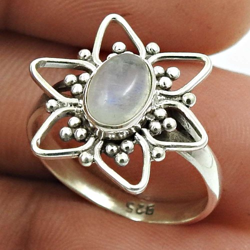 Rainbow Moonstone Gemstone Ring 925 Sterling Silver Indian Jewelry Z33