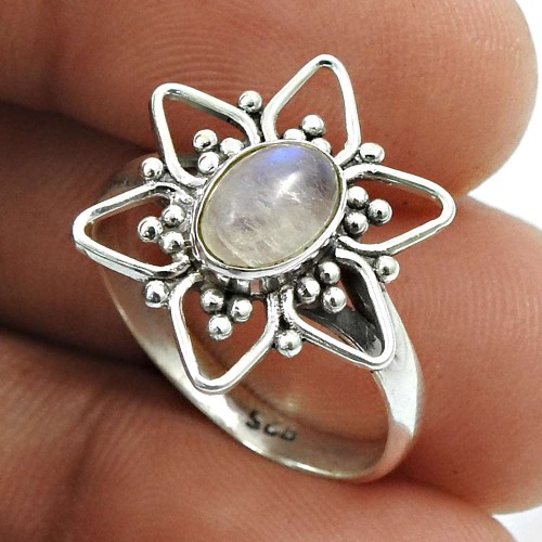 Rainbow Moonstone Gemstone Ring 925 Sterling Silver Handmade Indian Jewelry B34