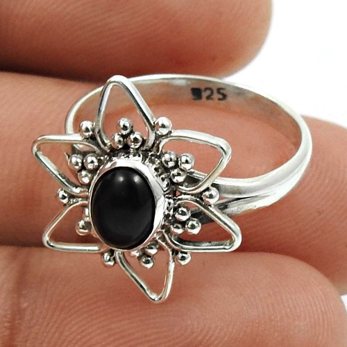 Black Onyx Gemstone Ring 925 Sterling Silver Indian Jewelry T34
