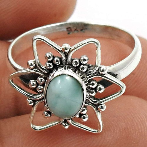 Larimar Gemstone Ring 925 Sterling Silver Traditional Jewelry T33