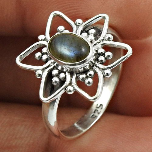 Labradorite Gemstone Ring 925 Sterling Silver Ethnic Jewelry U33