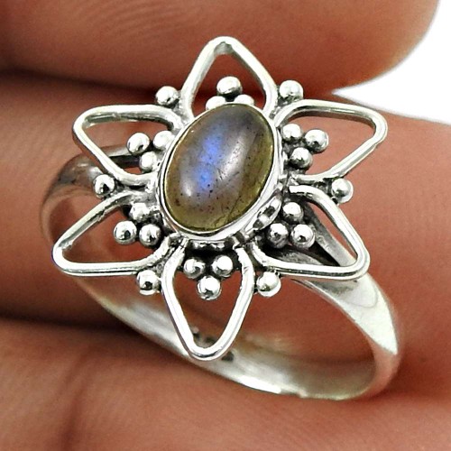Labradorite Gemstone Ring 925 Sterling Silver Vintage Look Jewelry V33