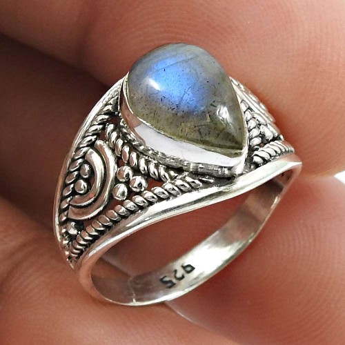Labradorite Gemstone Ring 925 Sterling Silver Indian Jewelry D35