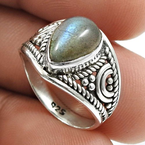 Labradorite Gemstone Ring 925 Sterling Silver Indian Handmade Jewelry E35