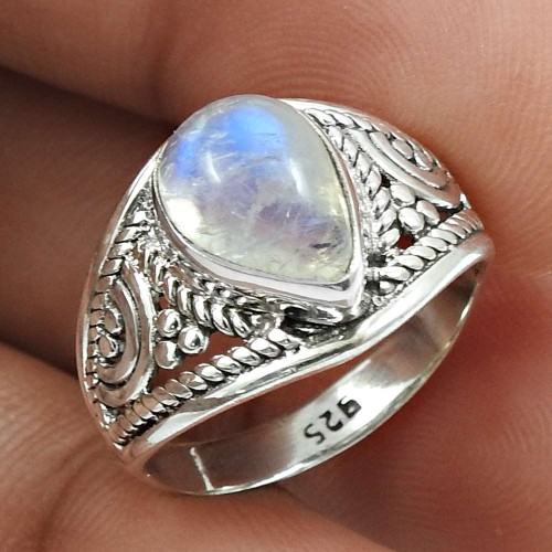 Rainbow Moonstone Gemstone Ring 925 Sterling Silver Ethnic Jewelry I35
