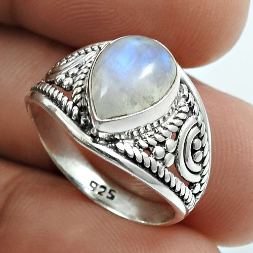 Rainbow Moonstone Gemstone Ring 925 Sterling Silver Stylish Jewelry K35