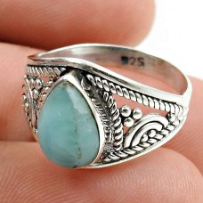 Larimar Gemstone Ring 925 Sterling Silver Handmade Indian Jewelry V34