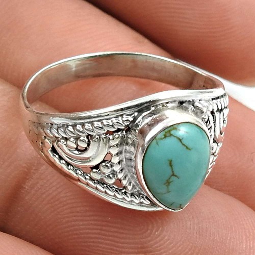 Turquoise Gemstone Ring 925 Sterling Silver Handmade Indian Jewelry P35