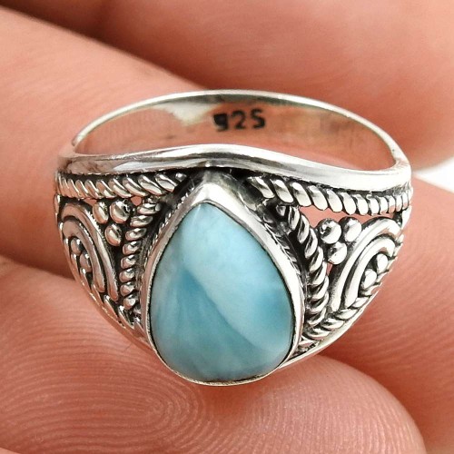 Larimar Gemstone Ring 925 Sterling Silver Vintage Jewelry W34