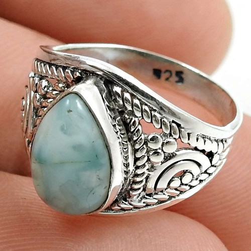 Larimar Gemstone Ring 925 Sterling Silver Traditional Jewelry X34