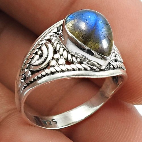 Labradorite Gemstone Ring 925 Sterling Silver Stylish Jewelry A35