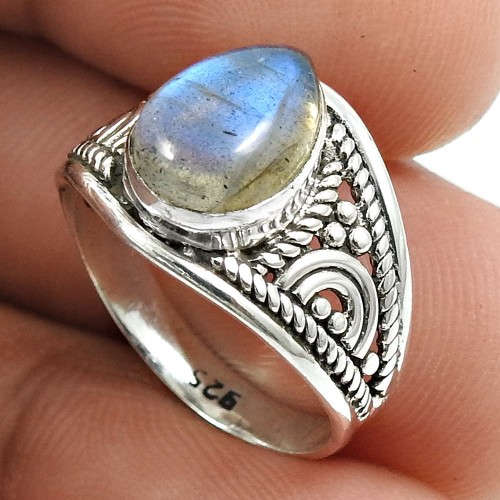 Labradorite Gemstone Ring 925 Sterling Silver Tribal Jewelry B35