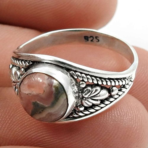 Rhodochrosite Gemstone Ring 925 Sterling Silver Indian Jewelry R36
