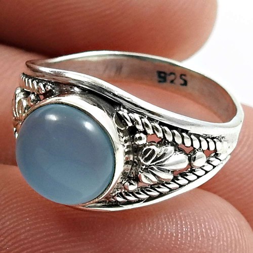 Chalcedony Gemstone Ring 925 Sterling Silver Stylish Jewelry Y36