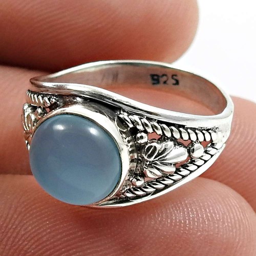 Chalcedony Gemstone Ring 925 Sterling Silver Tribal Jewelry Z36
