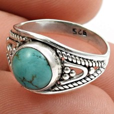 Turquoise Gemstone Ring Size 6 925 Sterling Silver Fine Jewelry Q1