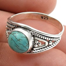 925 Sterling Silver Jewelry Turquoise Gemstone Ring Size 8.5 R41