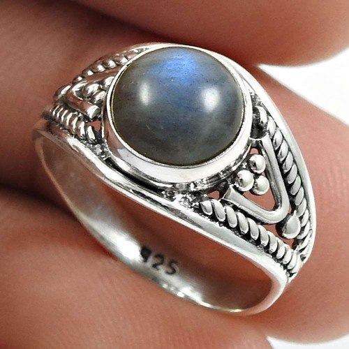 925 Sterling Fine Silver Jewelry Labradorite Gemstone Ring Size 6 M41