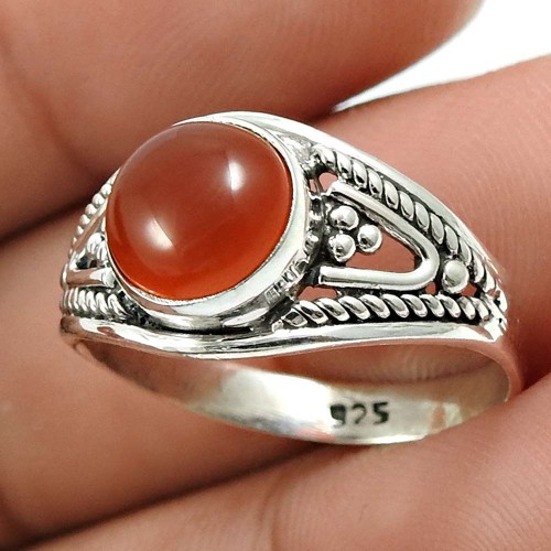 925 Sterling Fine Silver Jewelry Carnelian Gemstone Ring Size 6 Y41