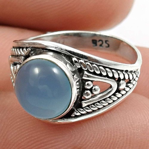 925 Sterling Silver Jewelry Chalcedony Gemstone Ring Size 7 A42