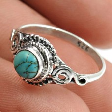 Turquoise Gemstone Ring 925 Sterling Silver Vintage Look Jewelry R37