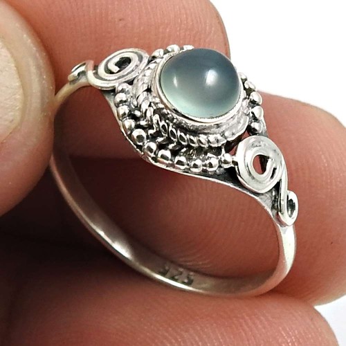 Chalcedony Gemstone Ring 925 Sterling Silver Ethnic Jewelry E39