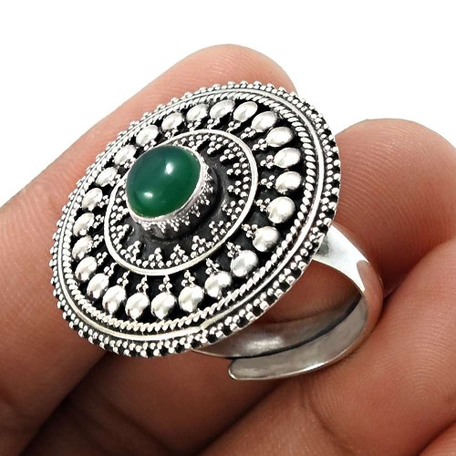 Green Onyx Gemstone Ring 925 Sterling Silver Handmade Jewelry S39