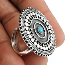 Turquoise Gemstone Ring 925 Sterling Silver Tribal Jewelry B40