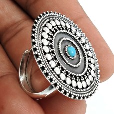 Turquoise Gemstone Ring 925 Sterling Silver Handmade Indian Jewelry F40
