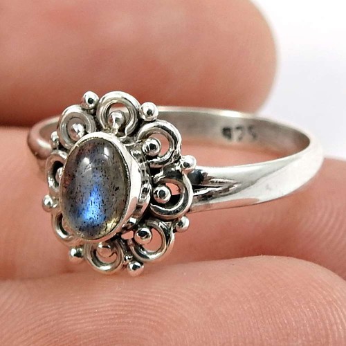Labradorite Gemstone Ring 925 Sterling Silver Vintage Jewelry E42