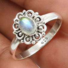 Rainbow Moonstone Gemstone Ring 925 Sterling Silver Handmade Indian Jewelry D42