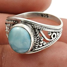 Larimar Gemstone Ring 925 Sterling Silver Vintage Look Jewelry R42