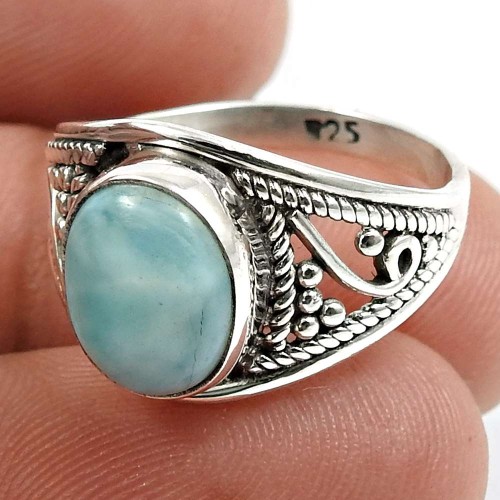 Larimar Gemstone Ring 925 Sterling Silver Ethnic Jewelry A43