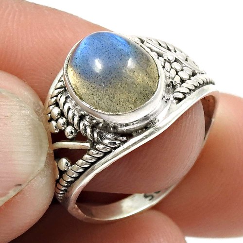 Labradorite Gemstone Ring 925 Sterling Silver Handmade Jewelry E43