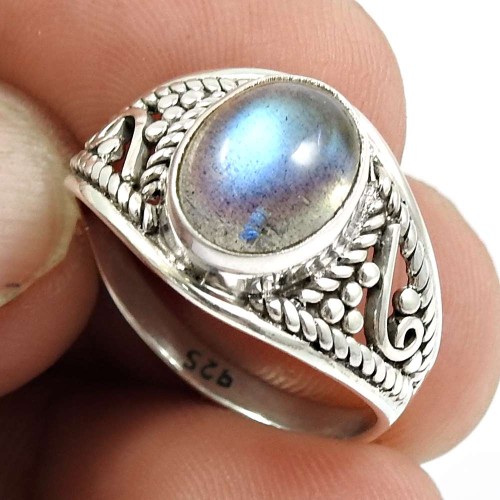 Labradorite Gemstone Ring 925 Sterling Silver Indian Jewelry F43