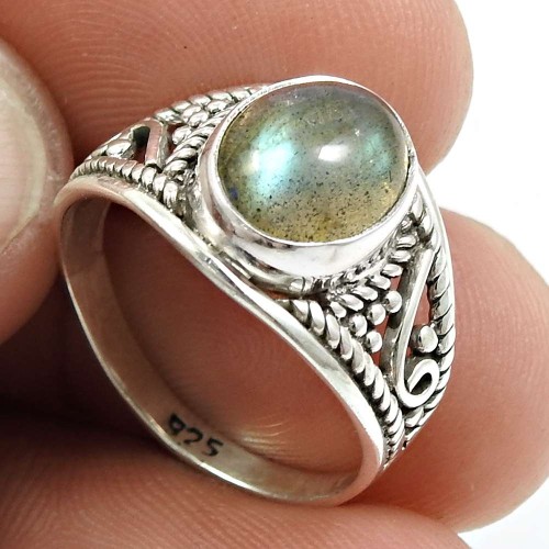 Labradorite Gemstone Ring 925 Sterling Silver Indian Handmade Jewelry G43