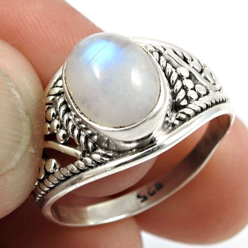 Rainbow Moonstone Gemstone Ring 925 Sterling Silver Ethnic Jewelry K43
