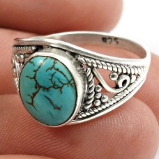 Turquoise Gemstone Ring 925 Sterling Silver Vintage Look Jewelry L43