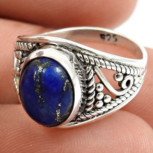 Lapis Gemstone Ring 925 Sterling Silver Handmade Indian Jewelry R43