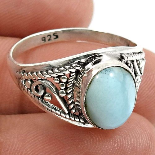 Larimar Gemstone Ring 925 Sterling Silver Tribal Jewelry T42