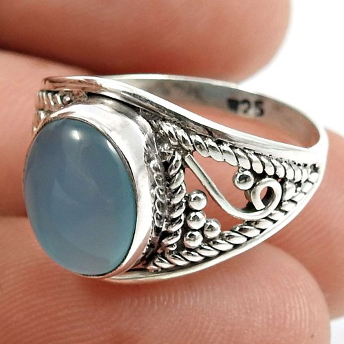 Chalcedony Gemstone Ring 925 Sterling Silver Ethnic Jewelry U43