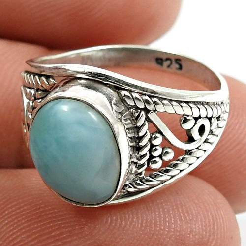 Larimar Gemstone Ring 925 Sterling Silver Handmade Jewelry U42