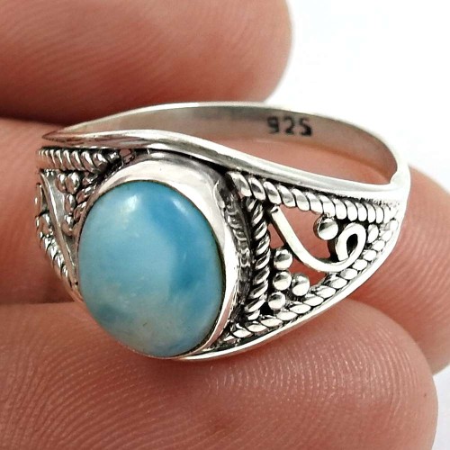 Larimar Gemstone Ring 925 Sterling Silver Indian Jewelry V42