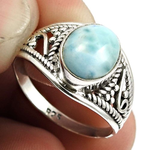 Larimar Gemstone Ring 925 Sterling Silver Traditional Jewelry Z42