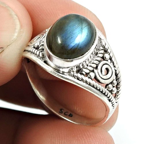 Labradorite Gemstone Ring 925 Sterling Silver Ethnic Jewelry E44