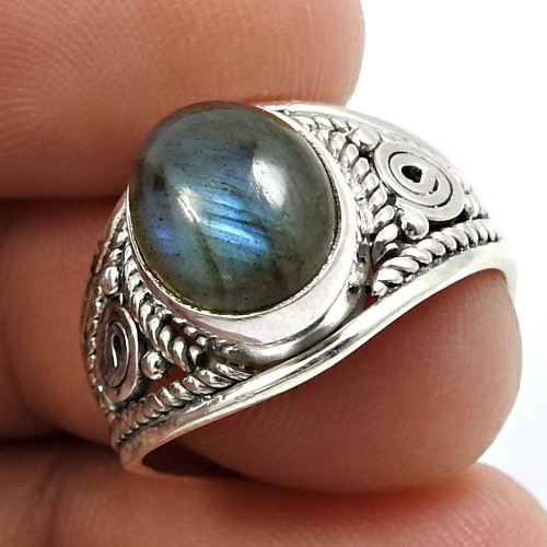 Labradorite Gemstone Ring 925 Sterling Silver Stylish Jewelry G44