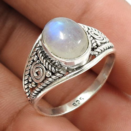 Rainbow Moonstone Gemstone Ring 925 Sterling Silver Handmade Jewelry I44