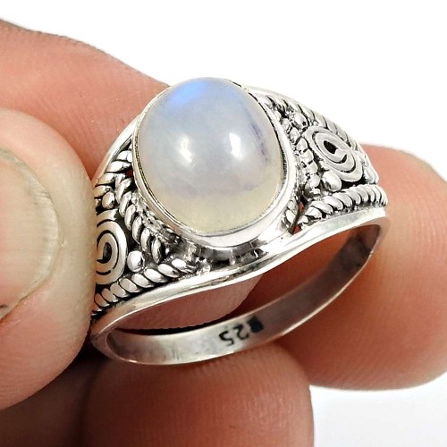 Rainbow Moonstone Gemstone Ring 925 Sterling Silver Vintage Jewelry M44