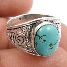 Turquoise Gemstone Ring 925 Sterling Silver Vintage Look Jewelry P44
